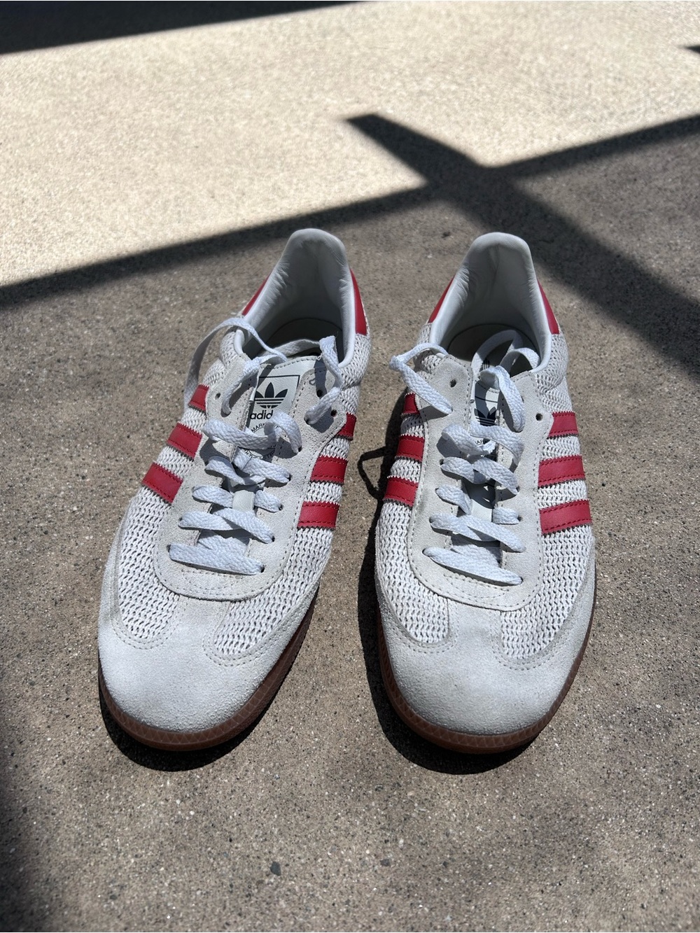 adidas Men’s White Sneakers with Red Stripes